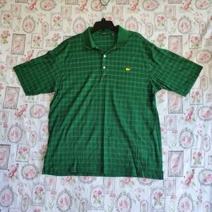 Amen Corner PGA Masters Green Plaid Polo US Sz XL 100% Pima Cotton Hong Kong Vtg